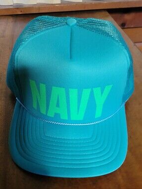 NAVY Ballcap Style Hat - Teal With Green "NAVY" Lettering (C02)